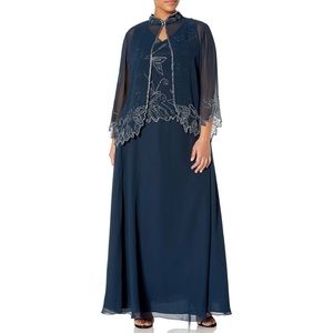 J Kara Women's Plus Size Beaded Long Jacket Dress
